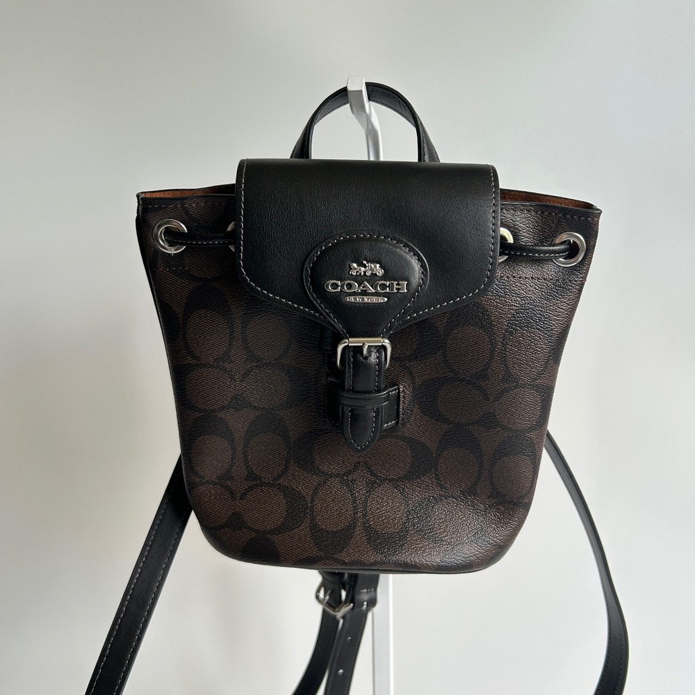 Coach Amelia Brown Black Signature Canvas‎ Leather Convertible Backpack CL458 EX